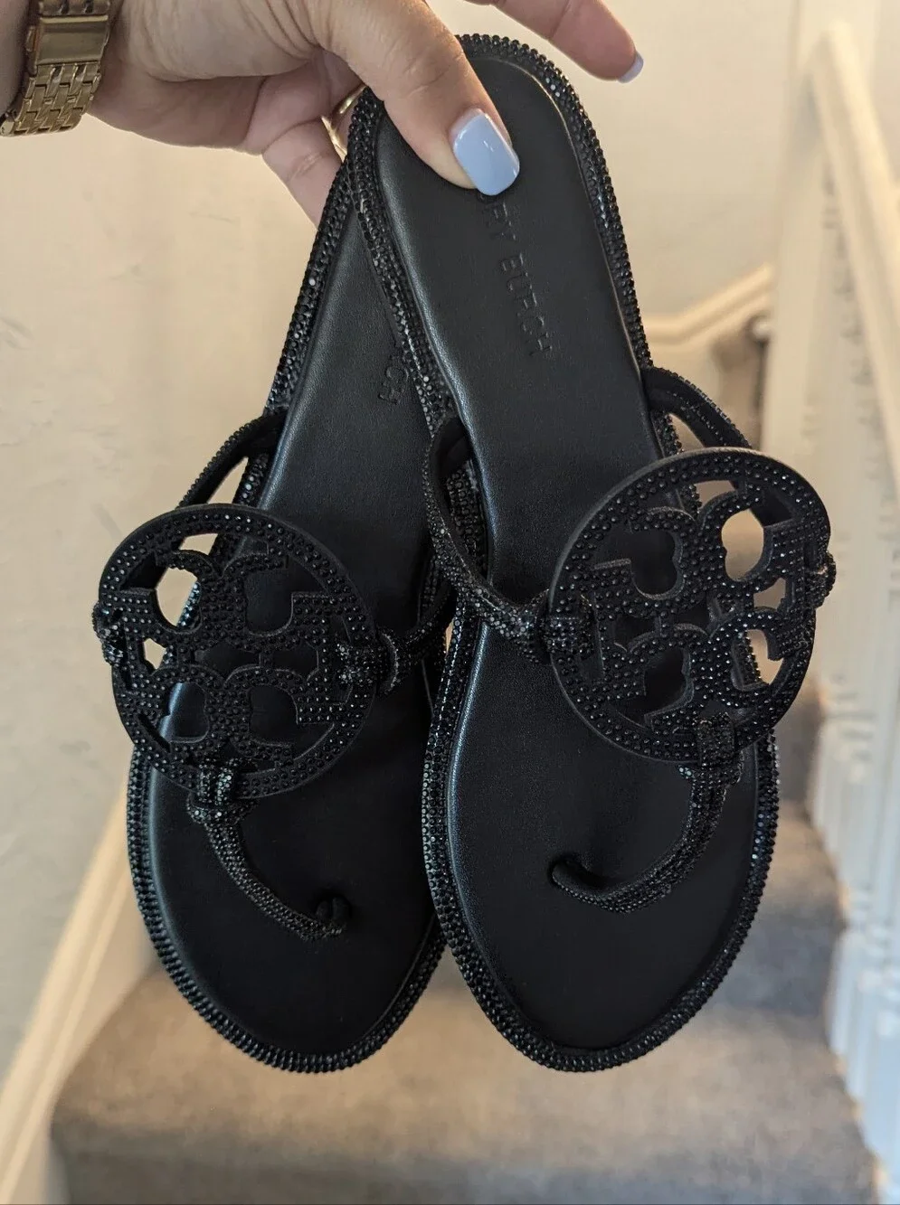 Tory Burch Black Logo Medallion Sandal.
